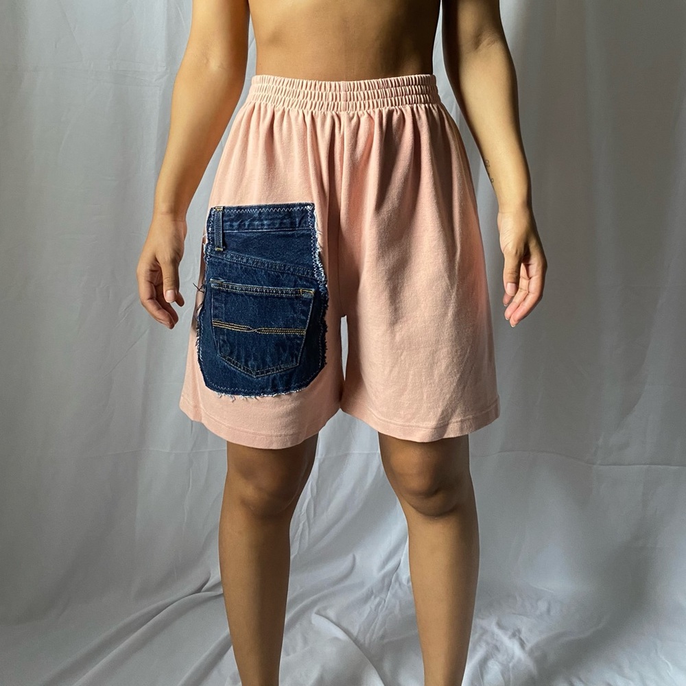 Mauve Loose Fitted Shorts with Denim Statement Medium